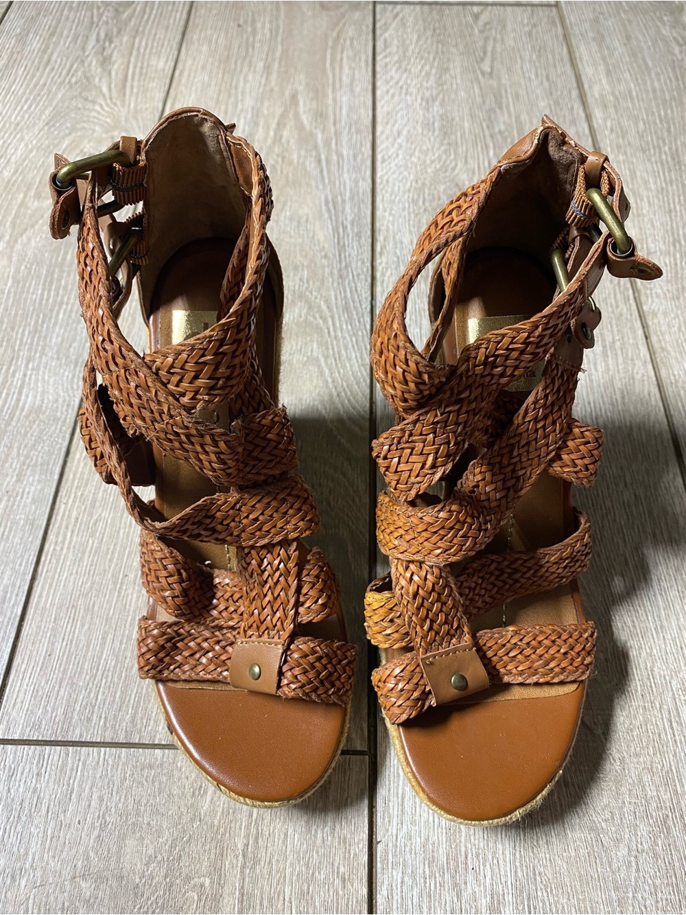 DV by Dolce Vita Tala Woven Strappy Wedge Sandals Brown Espadrille 6.5
